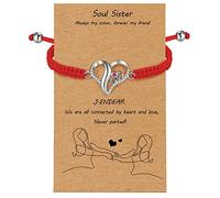 J.Endéar Bracciale Cuore Sorella per Donne Ragazze, Argento 925 Fatto A Mano Filigrana Corda Bracciale Anima Sorella Migliore Amico Amicizia Gioielli Regalo, Rosso