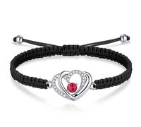 J.Endéar Bracciale Doppio Cuore in Argento Sterling 925, Bracciale Fatto A Mano Corda Nero Regolabile, Regalo per Donne Ragazze