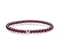 J.Endéar Bracciale Iniziale, Bracciale con Lettere Pendente Rosso Granato Naturale 5mm, Braccialetti di Perline Elastici Lettera Argento