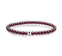 J.Endéar Bracciale Iniziale, Bracciale con Lettere Pendente Rosso Granato Naturale 5mm, Braccialetti di Perline Elastici Lettera Argento