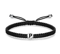 J.Endéar Bracciale Iniziale P per Donna Uomo Argento 925 Bracciale Lettera Bracciale Fatto a Mano con Filo Intrecciato Bracciale Nero
