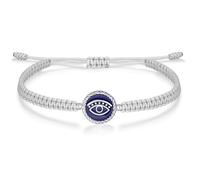 J.Endéar Bracciale Malocchio Protezione Amuleto Argento 925 per Donna Ragazza, Filo Corda Intrecciato Bracciale Fatto A Mano Smalto Blu Navy Nazar Fortuna Gioielli Regalo, Grigio