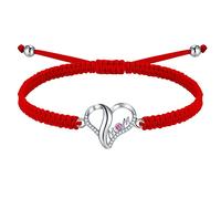 J.Endéar Bracciale Mamma Fatto A Mano Corda Intrecciata Cuore D'amore Argento 925 Zirconi Rossi Gioielli Donna Festa Della Mamma Regalo di Compleanno, Rosso