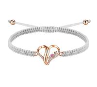 J.Endéar Bracciale Mamma Fatto A Mano Corda Intrecciata Cuore D'amore Argento 925 Zirconi Rossi Gioielli Donna Festa Della Mamma Regalo di Compleanno (Oro rosa, Grigio)