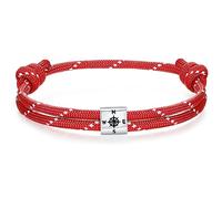 J.Endéar Bussola Nautica Bracciale Paracord per Uomo, Argento 925 Fatto A Mano Corda Surfer Estate Gioielli Spiaggia Partner Regalo Amicizia, Rosso