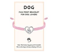 J.Endéar Cane Zampa Bracciale per le Donne Ragazze Argento 925 Cuore Zampa Stampa Artigianale Gioielli in Corda per Gli Amanti Degli Animali Domestici Cane, Rosa