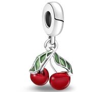 J.Fée 1 Pezzo Charms per Bracciali Ciondoli per Collane in 925 Argento Sterling, Ciondoli a Braccialetti, Adatto a Braccialetti e Collane, Ciondolo con Foglia Verde e Ciliegia, Regalo Donna
