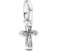 J.Fée 1 Pezzo Charms per Bracciali Ciondoli per Collane in 925 Argento Sterling, Ciondoli a Braccialetti, Adatto a Braccialetti e Collane, Ciondolo Croce con Zirconi, Regalo Donna