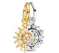 J.Fée 1 Pezzo Charms per Bracciali Ciondoli per Collane in 925 Argento Sterling, Ciondoli a Braccialetti, Adatto a Braccialetti e Collane, Charm Ciondolo Forma di Sole e Luna, Regalo Donna