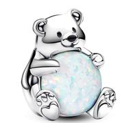 J.Fée 1 Pezzo Charms per Bracciali Ciondoli per Collane in 925 Argento Sterling, Ciondoli a Braccialetti, Adatto a Braccialetti e Collane, Ciondolo L'orso Polare con Opale Sintetico, Regalo Donna