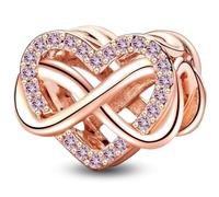 J.Fée 1 Pezzo Charms per Bracciali Ciondoli per Collane in 925 Argento Sterling, Ciondoli a Braccialetti, Adatto a Braccialetti e Collane, Ciondolo Colore Rosa Cuore Infinito, Regalo Donna