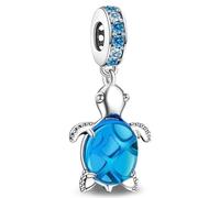 J.Fée 1 Pezzo Charms per Bracciali Ciondoli per Collane in 925 Argento Sterling, Ciondoli a Braccialetti, Adatto a Braccialetti e Collane, Ciondolo Tartaruga in Vetro Blu, Regalo Donna