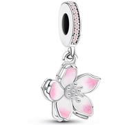 J.Fée 1 Pezzo Charms per Bracciali Ciondoli per Collane in 925 Argento Sterling, Ciondoli a Braccialetti, Adatto a Braccialetti e Collane, Ciondolo Forma di Fiore di Ciliegio Rosa, Regalo Donna
