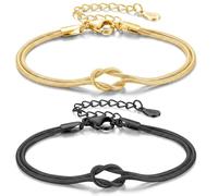 J.Fée 2 Pezzi Bracciale Donna Argento 925, Bracciali Coppia Bracciale Amicizia Regolabile, Bracciali Nodo D'Amore, Regalo Donna Regali Di Coppia Regalo Amica Compleanno, Oro+Nero