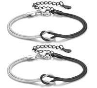 J.Fée 2 Pezzi Bracciale Donna Argento 925, Bracciali Coppia Bracciale Amicizia Regolabile, Bracciali Nodo D'Amore, Regalo Donna Regali Di Coppia Regalo Amica Compleanno, 2 Acciaio Nero