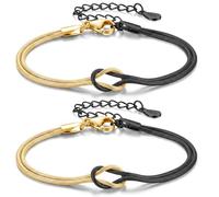 J.Fée 2 Pezzi Bracciale Donna Argento 925, Bracciali Coppia Bracciale Amicizia Regolabile, Bracciali Nodo D'Amore, Regalo Donna Regali Di Coppia Regalo Amica Compleanno, 2 Argento Nero