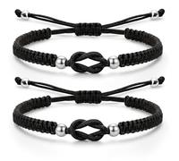 J.Fée 2 Pezzi Bracciale Donna Intrecciato, Bracciali Coppia Bracciale Amicizia Regolabile, Bracciali Nodo D'Amore, Regalo Donna Regali Di Coppia Regalo Amica Compleanno, 2 Nero