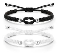 J.Fée 2 Pezzi Bracciale Donna Intrecciato, Bracciali Coppia Bracciale Amicizia Regolabile, Bracciali Nodo D'Amore, Regalo Donna Regali Di Coppia Regalo Amica Compleanno, Nero+Bianco