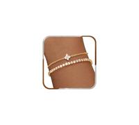 J.Fée 2 Pezzi Bracciale Donna Oro 3MM Bracciale Tennis Donna e Bracciali Quadrifoglio, Set Bracciali Oro Regolabile con Zirconi Cubici, Set di Gioielli Mamma Regalo Amica Regali Fidanzata