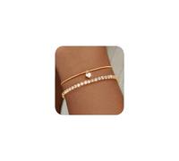 J.Fée 2 Pezzi Bracciale Donna Oro Amicizia Bracciale Tennis Donna Set Regolabile Con Zirconi Cubici, Set di Gioielli Mamma Regalo Amica Regali Fidanzata