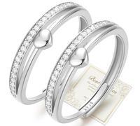 J.Fée 2PCS Anello Donna Argento 925 Con Zirconi 5A, Anelli Donna Regolabile, Fidanzamento Anello Promessa Anelli in una Confezione Regalo, Elegante Gioiello Regalo Donnas, Argento