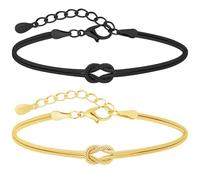 J.Fée 2Pcs Bracciale Donna Argento 925, Bracciali Coppia Bracciale Amicizia Regolabile, Bracciali Nodo D'Amore, Regalo Donna Regali Di Coppia Regalo Amica Compleanno, Oro+Nero