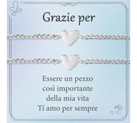 J.Fée 2PCS Coppia Bracciale Donna Argento, Bracciale Amicizia Con Cuore S925 Argento Bracciali Coppia Donna Personalizzato Braccialetti Regali di Coppie Regalo Amica Compleanno