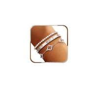 J.Fée 3 Pezzi Bracciale Donna Acciaio Bracciale Amicizia Donna Bracciali Rigido Argento, Quadrifoglio Bracciali Tennis con Zirconio, Braccialetti Donne Regalo Amica Regali Mamma Festa della Mamma
