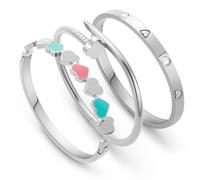 J.Fée Bracciale Donna Acciaio Inossidabile Bracciali Donna 17CM Rigido Bracciale Quadrifoglio Zirconio Cubico Bracciali, Regalo Donne Compleanno Regali, 3 Pezzi