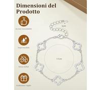 J.Fée Bracciale Donna Acciaio Inossidabile Bracciali Donna Bracciale Quadrifoglio con Zirconi Cubici 17+5CM Portafortuna Braccialetto, Regalo di Natale Regali Signora Compleanno Regalo Mamma