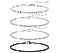 J.Fée Bracciale Uomo Acciaio Set Bracciali Uomo, 4 Pezzi 316L Inossidabile Cubana Braccialetto Ipoallergenico Sovrapponibili Braccialetti, Gioielli Compleanno Regali Natale, Argento e Nero