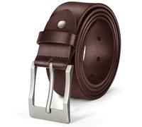 J.Fée Cintura Uomo Pelle 35mm Larghezza, Marrone Cinture da Uomo con Fibbia Quadrata Argentata, Cintura in Pelle Cinta Jeans, Regalo Signore Regali Natale, 120CM
