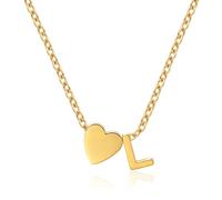 J.Fée Collana Con Iniziale Donna - 14K Placcato Oro Collane, 26 Iniziale A-Z Collana Cuore Regolabile,Collane Gioielli Donna Regalo Mamma Fidanzata Regalo Amica L
