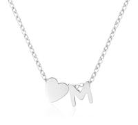 J.Fée Collana Con Iniziale Donna - Argento 925 Collane, 26 Iniziale A-Z Collana Cuore Regolabile,Collane Gioielli Donna Regalo Mamma Fidanzata Regalo Amica M