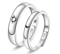 J.Fée Sole e Luna Anello Donna Argento 925 Regolabile Set Anelli Donna Argento 925, Regali di Coppia Collana Sole e Luna Argento
