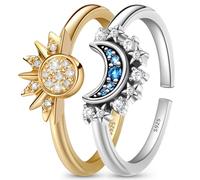 J.Fée Sole e Luna Anello Donna Argento 925 Regolabile Set Anello Sole e Luna, Anelli Donna Regolabili Anello Argento Gioielli Regali,Anelli Regalo