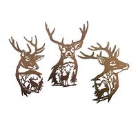 J-Fly Cervo in metallo Arte da parete in metallo Cervo Hill Decor Foresta Caccia Decor Outdoor Fence Art Deer Soggiorno Camera da letto Bagno Decorazione rustica 3 pezzi Set 9 pollici Colore ruggine