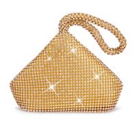 J&G - borsa a mano, a triangolo, con strass, pochette da sera, festa di nozze, colore: gold