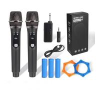 J.I.Y Microfoni wireless, UHF Dual Karaoke, Microfonos Inalambricos con ricevitore ricaricabile, microfono dinamico senza fili micro set per canto, matrimonio, DJ, feste, discorso, nero
