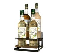 J JACKCUBE DESIGN Portabottiglie per sciroppo di caffè, legno rustico e filo metallico nero, a 2 ripiani, 4 per sciroppo, vino, bottiglia di condimento, espositore per cucina, bar, MK816E