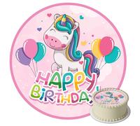 J&M DECO Decorazioni Torta Compleanno - Cake Topper Motivo Unicorno - Commestibile Topper Torta Compleanno - Carta Commestibile Fondant - Topper Torta Rotondo 20 cm - Decorazioni Torta Unicorno