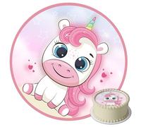 J&M DECO Decorazioni Torta Compleanno - Cake Topper Motivo Unicorno - Commestibile Topper Torta Compleanno - Carta Commestibile Fondant - Topper Torta Rotondo 20 cm - Decorazioni Torta Unicorno