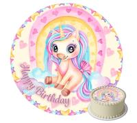 J&M DECO Decorazioni Torta Compleanno - Cake Topper Motivo Unicorno - Commestibile Topper Torta Compleanno - Carta Commestibile Fondant - Topper Torta Rotondo 20 cm - Decorazioni Torta Unicorno
