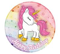 J&M DECO Decorazioni Torta Compleanno - Cake Topper Motivo Unicorno - Commestibile Topper Torta Compleanno - Carta Commestibile Fondant - Topper Torta Rotondo 20 cm - Decorazioni Torta Unicorno