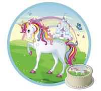 J&M DECO Decorazioni Torta Compleanno - Cake Topper Motivo Unicorno - Commestibile Topper Torta Compleanno - Carta Commestibile Fondant - Topper Torta Rotondo 20 cm - Decorazioni Torta Unicorno
