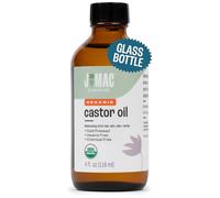 J MAC BOTANICALS Organic Castor Oil Cold Pressed (Glass Bottle, 4 oz, NO DROPPER), Pure Castor Oil, Hexane free, Castor Oil for face, Skin, Castor Oil for Eyelases, Cold Pressed Organic Castor Oil