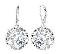J.MOULING Orecchini a forma di albero della vita, da donna, in argento Sterling 925, da appendere, a forma di cuore, con zirconi, idea regalo per donne, mamma, fidanzata, mamma, Argento sterling