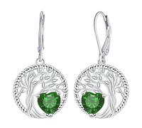 J.MOULING Orecchini a forma di albero della vita, da donna, in argento Sterling 925, da appendere, a forma di cuore, con zirconi, idea regalo per donne, mamma, fidanzata, mamma, Argento sterling