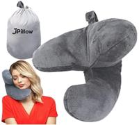 J-pillow Cuscino da viaggio, supporto completo per testa, collo e mento, brevettato, invenzione britannica dell'anno, miglior cuscino cervicale per aerei (grigio argento)