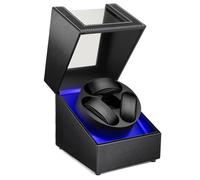J&T Technology Caricatore per orologi automatici, carica orologi automatico con luce LED, cassa rotante con motore giapponese silenzioso, 4 modalità di rotazione, USB tipo C, Nero PU